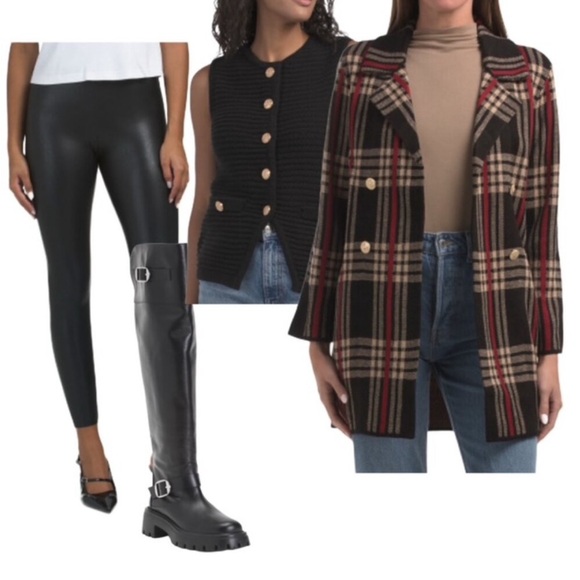 NWT Anne Klein Black and Red Plaid Cardigan large